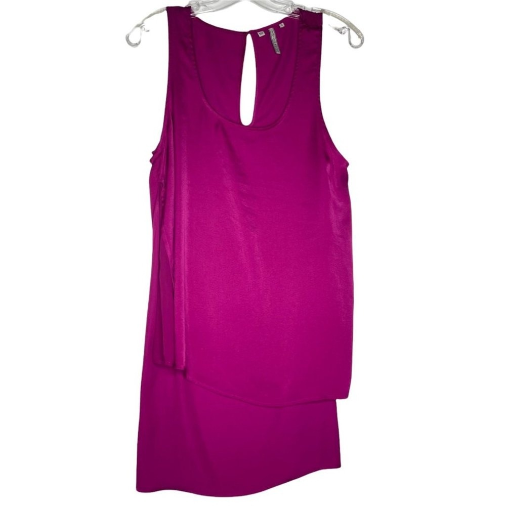 GUESS Womens Magenta Pink Layered Sleeveless Blouse Keyhole Top Small
